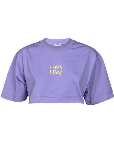 LIVINCOOL Cotton Oversized Crop Logo T-shirt - Purple