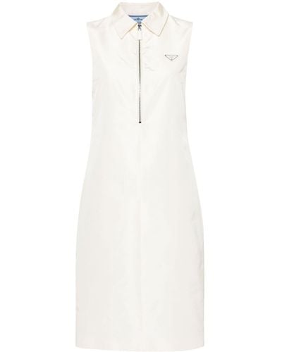 Prada Logo-appliqué Faille Dress - White