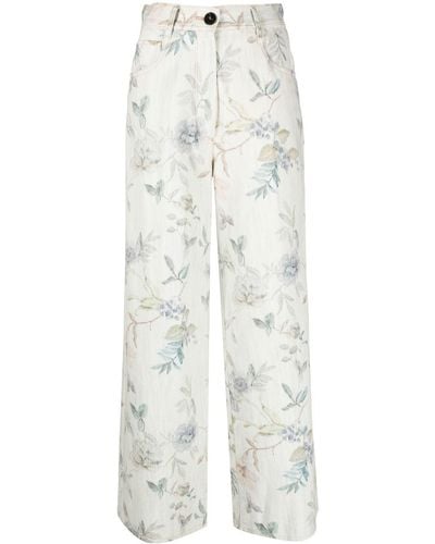 Forte Forte Floral-print Wide Leg Jeans - White