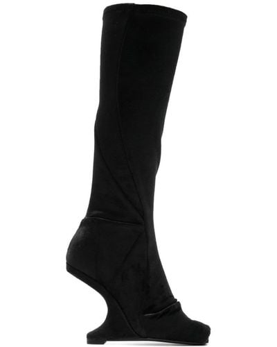 Rick Owens Leather Heel Boots - Black
