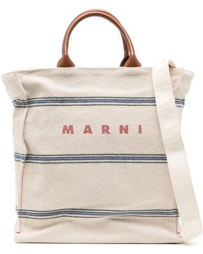 Marni Logo-print canvas tote bag - Neutro
