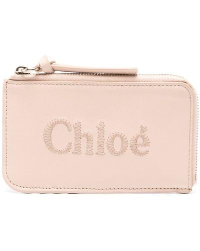 Chloé Logo-embroidered Leather Wallet - Pink