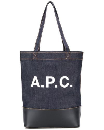 A.P.C. Borsa a mano axel in denim con stampa logo - Blu