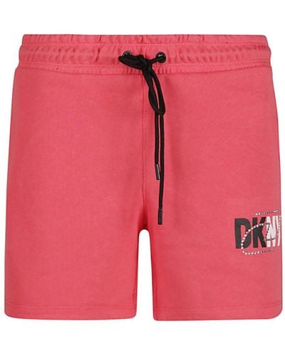 DKNY Cotton Strass Logo Shorts - Pink