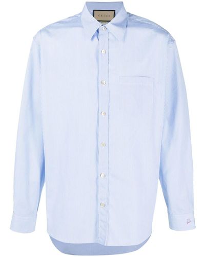 Gucci Embroidered-detail Striped Cotton Shirt - Blue