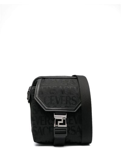 Versace Borsa tracolla con stampa logo multicolore - Nero