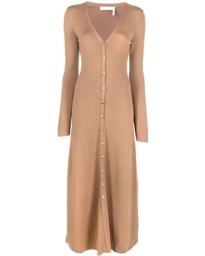 Chloé V-neck Button-down Knitted Dress - Natural