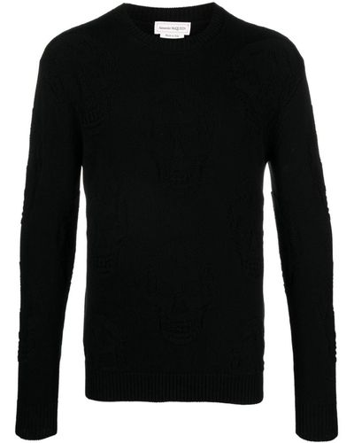Alexander McQueen Skull Knitted Cotton Sweater - Black