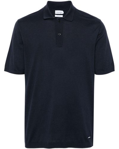 Calvin Klein Rubberised-Logo Knitted Polo Shirt - Blue