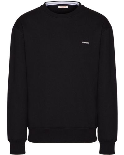 Valentino Logo Cotton Crewneck Sweatshirt - Black