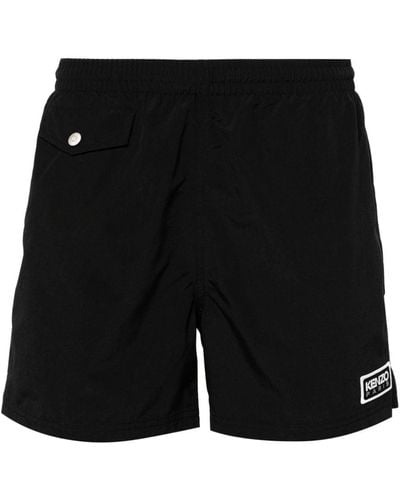 KENZO Swim Shorts With Logo Patch - Black