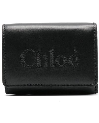 Chloé Embroidered-logo Leather Wallet - Black