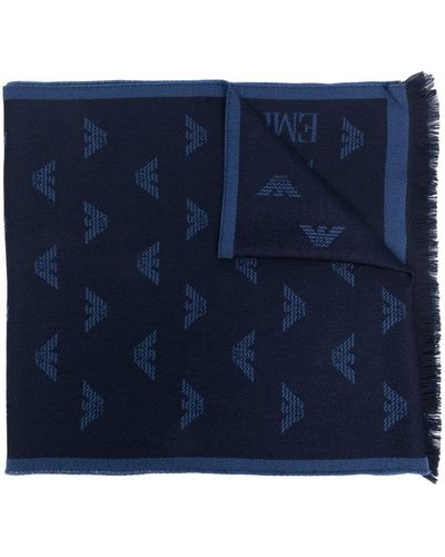 Emporio Armani Allover Logo Wool Scarf - Blue