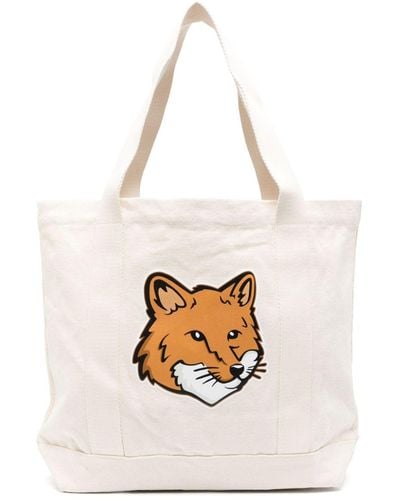 Maison Kitsuné Borsa Shopping Fox Head In Cotone - Bianco
