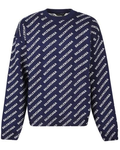 Balenciaga Allover Logo-intarsia Sweater - Blue