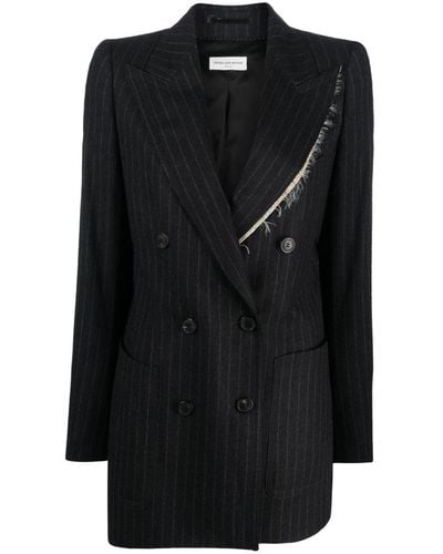 Dries Van Noten Double-breasted Pinstripe Wool Jacket - Black