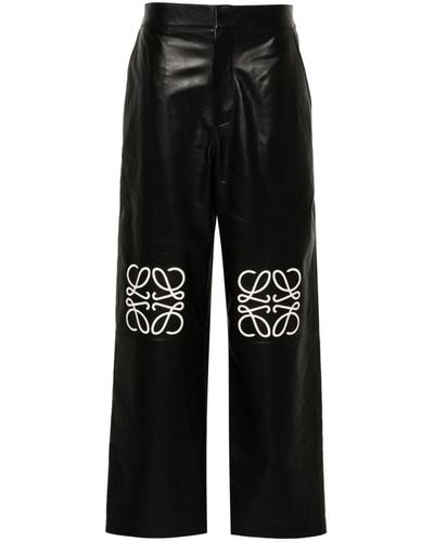 Loewe Leather baggy Trousers With Logo - Black