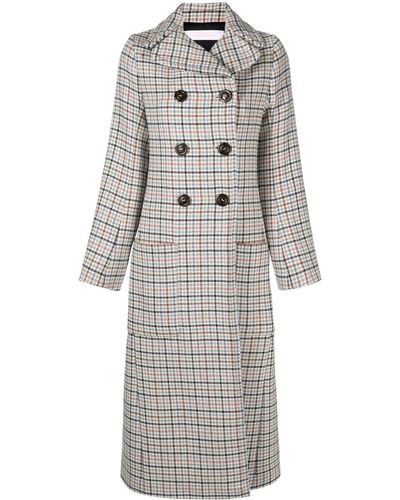 See By Chloé Long Double-breasted Checked Coat - Grey