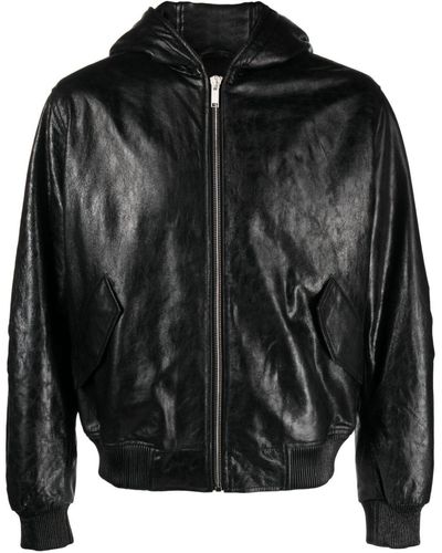 424 Zip-up Hooded Leather Jacket - Black