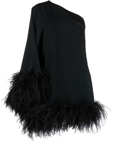 ‎Taller Marmo + Net Sustain Piccolo Ubud One-sleeve Feather-trimmed Crepe Mini Dress - Black