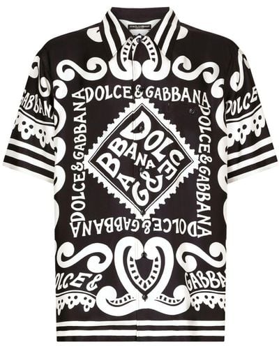 Dolce & Gabbana Marina-Print Silk Hawaii Shirt - Black