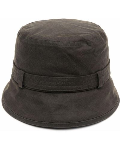 Barbour Buckle-detail Waxed Bucket Hat - Black