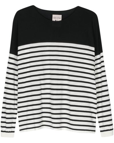 Semicouture Striped Cotton Sweater - Black