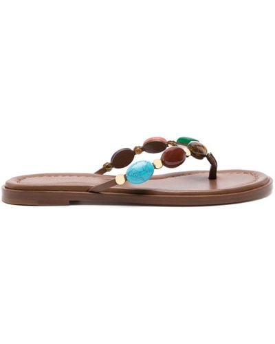Gianvito Rossi Shanti Embellished Leather Flip Flops - Women's - Calf Leather - Brown