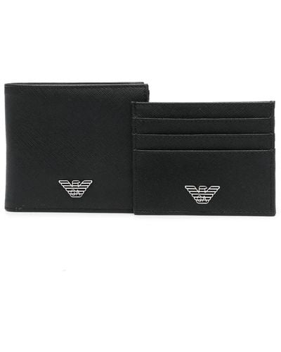 Giorgio Armani Leather Wallet And Card Case Set - Black