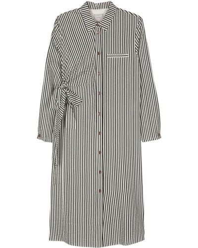 Alysi Striped Seersucker Midi Dress - Grey