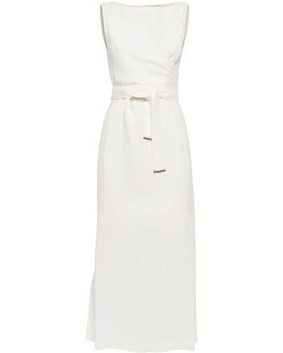 Brunello Cucinelli Belted Sleeveless Dress - White