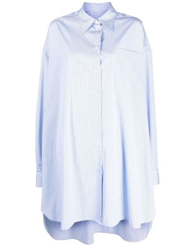 Maison Margiela Pinstripe Longline Cotton Shirt - Blue