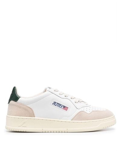 Autry Medalist Low Sneakers In And Dark Green Suede And Leather - White