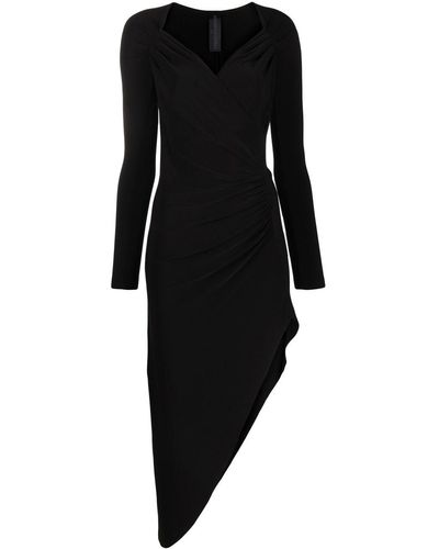 Norma Kamali Long Sleeve Sweetheart Side Drape Gown Dress - Black