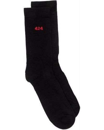 424 Ribbed Logo-knit Socks - Black