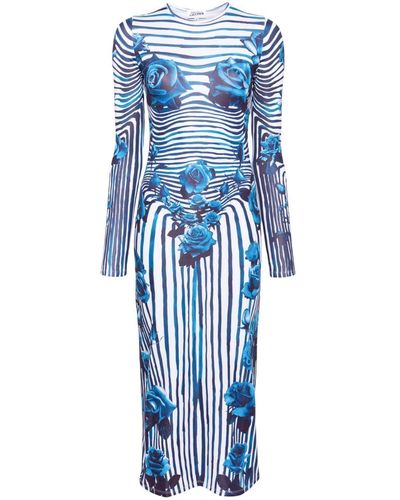 Jean Paul Gaultier "Flower Body Morphing" Long Dress - Blue