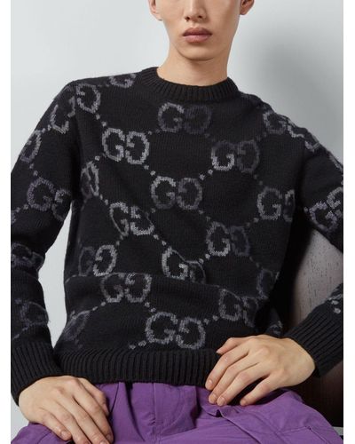 Gucci Wool GG Intarsia Sweater - Black