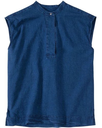 Closed Sleeveless Denim Blouse - Blue