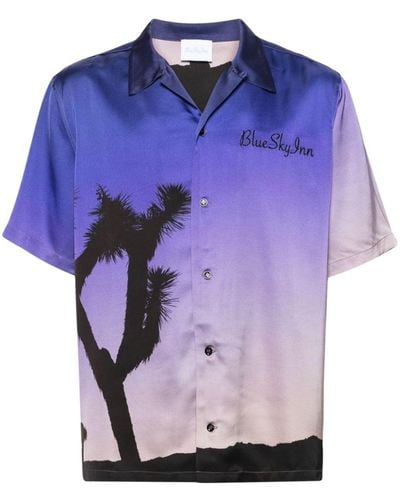 BLUE SKY INN Palm Tree-print Ombré Shirt - Blue