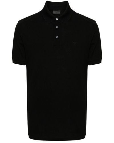 Emporio Armani Logo Cotton Blend Polo Shirt - Black