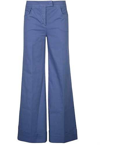 Via Masini 80 Cotton Wide-leg Trousers - Blue