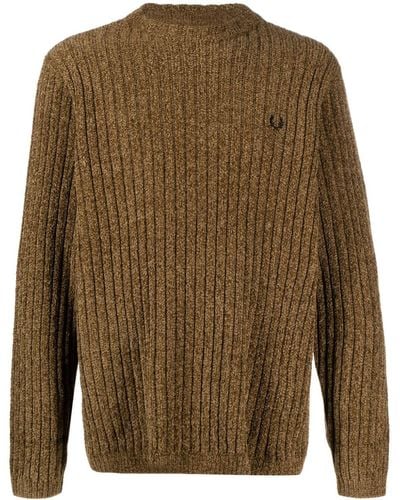 Fred Perry Logo Chenille Crewneck Sweater - Brown