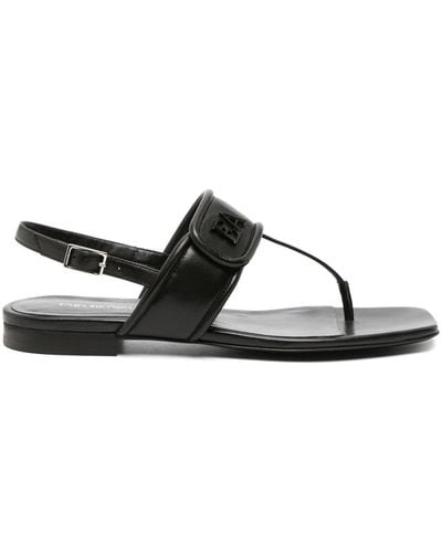 Emporio Armani Leather Thong Sandals - Black
