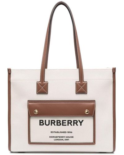 Burberry Tural Tan Logo-print Cotton-canvas Tote Bag - Natural