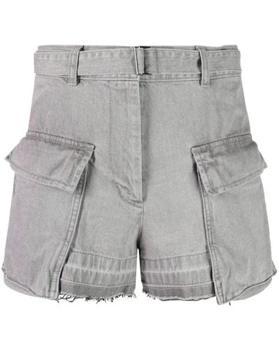 Sacai Belted-waist High-waisted Shorts - Gray