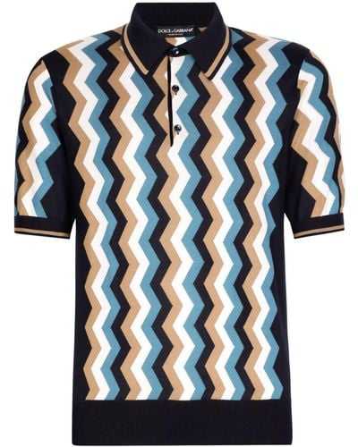 Dolce & Gabbana Zig-zag Silk Polo Shirt - Black