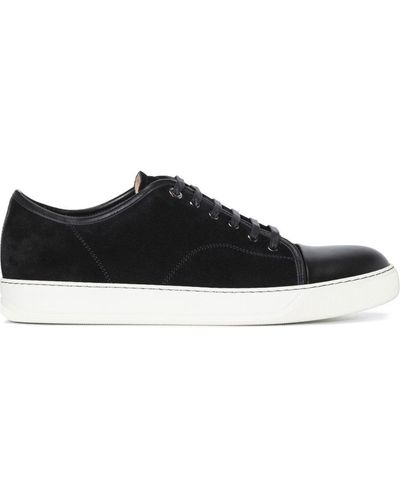 Lanvin Men Suede Leather Captoe Low Top Sneakers - Black