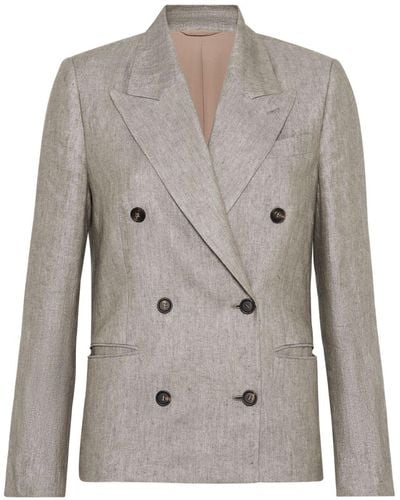 Brunello Cucinelli Linen Double-breasted Jacket - Gray