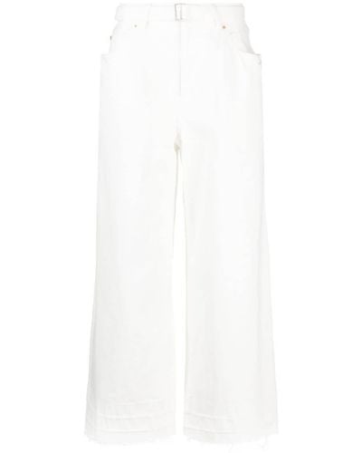 Sacai High-waisted Belted Flared Jeans - White