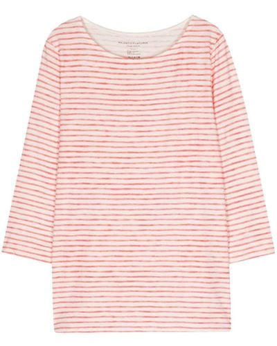 Majestic Striped Linen Blend Boat-neck T-shirt - Pink